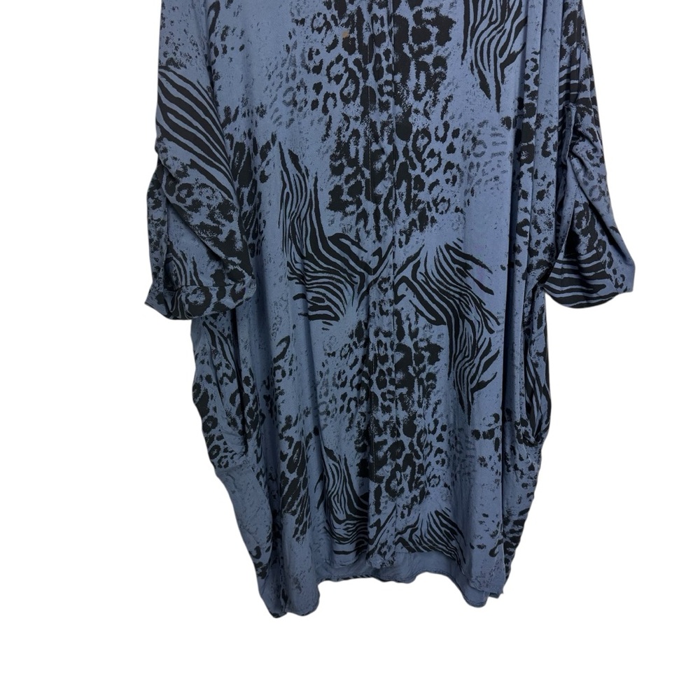 Blue and Black Animal Print Dress With Pockets Made in Italy - Picture 3 of 11